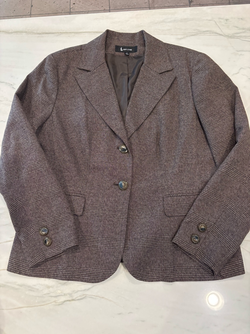 Vintage Larry Levine Women's Brown Plaid Tailored Blazer size 18